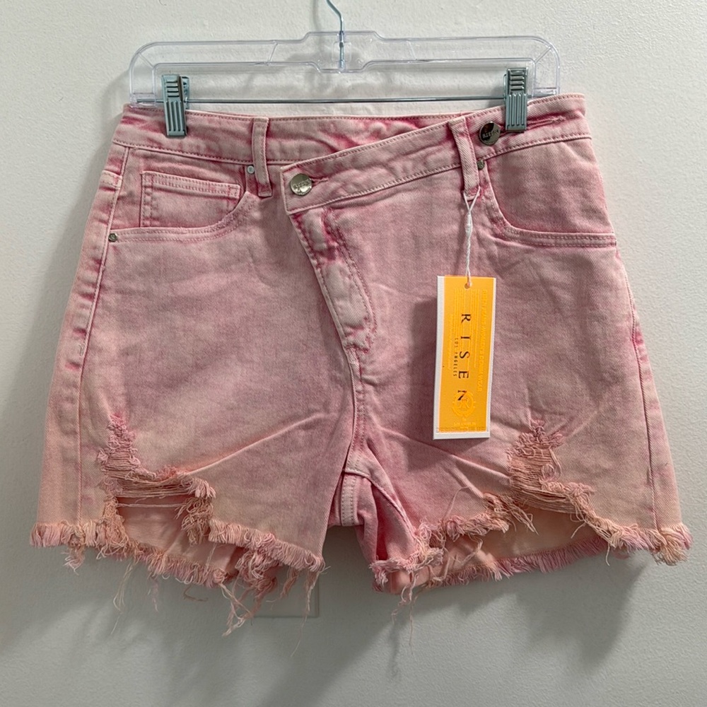 Risen Pink Distressed Denim Shorts